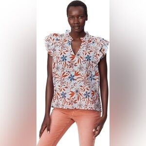 Sam Edelman women’s Rey pleated ruffle sleeve top size xs floral cotton